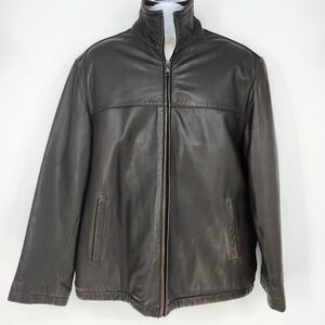 J Ashford Genuine Leather Sherpa Bomber Jacket Mens Size Large Tall‎ Dark Brown